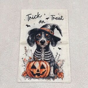 Halloween Dachshund Skeleton Witch Garden Flag Trick or Treat Pumpkin 12x18